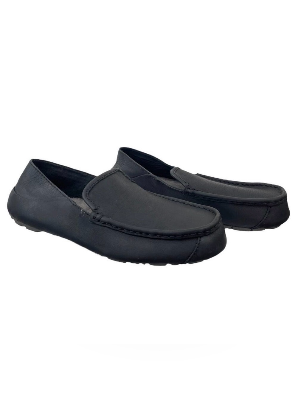 UGG Hunley Moccasin Black Leather Men’s 8 Sheepskin Insole Indoor Outdoor Loafer